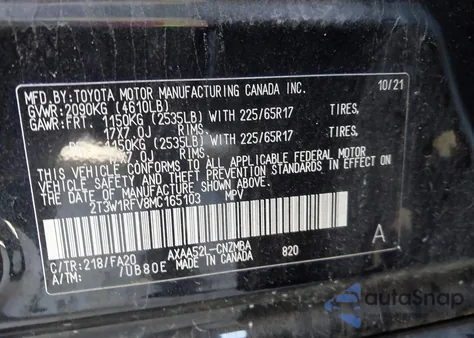 2021 Toyota Rav4 Xle z USA, uszkodzony, nr VIN 2T3W1RFV8MC165103